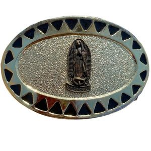 Mexico Vintage Our Lady of Guadalupe Belt Buckle Gold & Black Fits 1.5” Belt